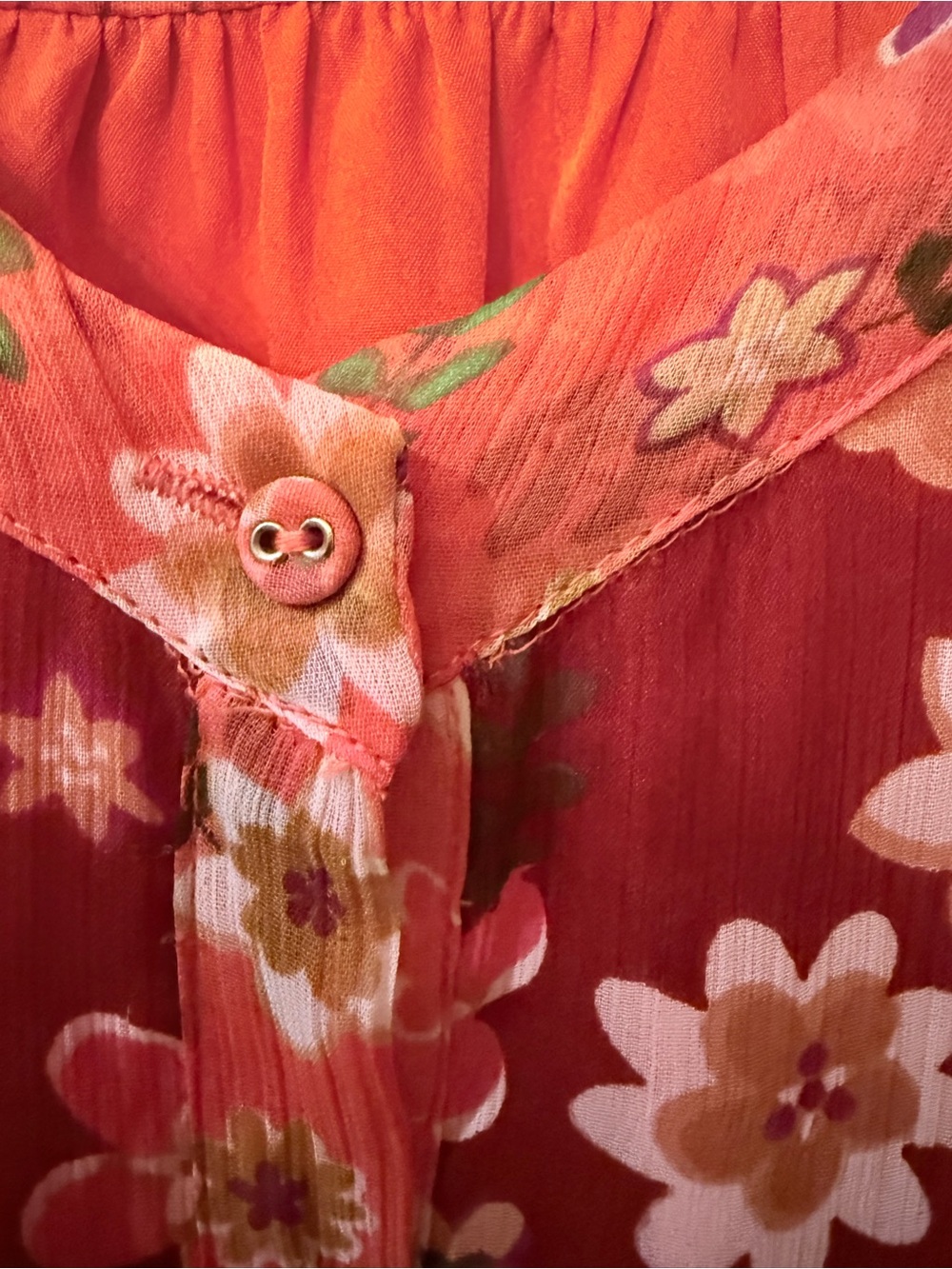 Niza Floral Button-Front Sheer Tiered Dress in Pink & Coral Size XL - Picture 6 of 10